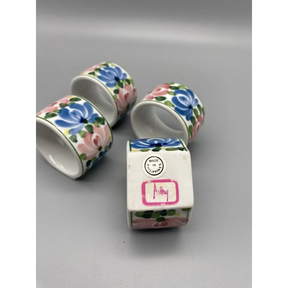 Set Of Four Vintage‎ Audrey Floral Ceramic Napkin Rings